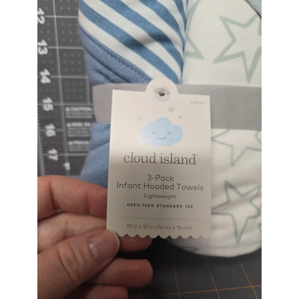 Oeko Tex Standard 100 Baby 3pk Hooded Towel - Cloud Island Blue White Green New